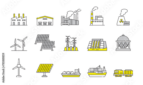 産業　物流　発電　ビジネス　アイコン　セット