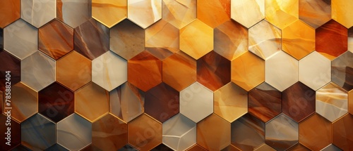 Elegant hexagonal visualization of skin barrier protection, flat, polished stone background,