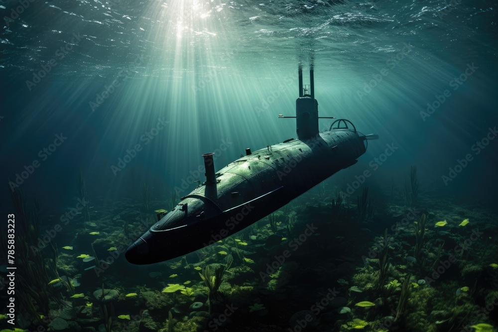 Submarine in Shallow Waters: Submarine in shallow coastal waters. Submarine in Shallow Waters: Submarine in shallow coastal waters.