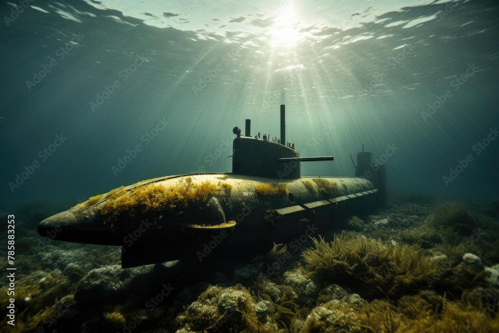 Submarine in Shallow Waters: Submarine in shallow coastal waters. Submarine in Shallow Waters: Submarine in shallow coastal waters.