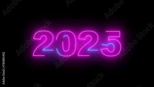 happy new year 2025 animated with neon effect on black screen , suitable for year-end holidays, new year content photo