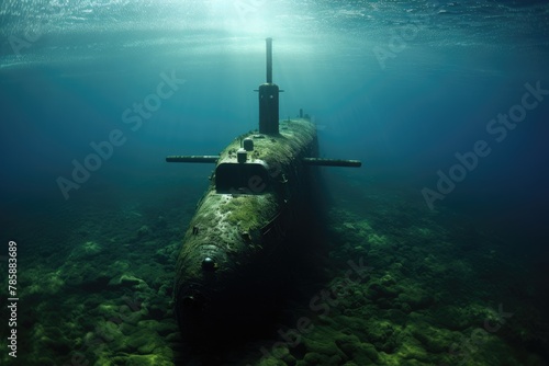 Submarine at Periscope Depth: Submarine partially surfaced with periscope visible. photo