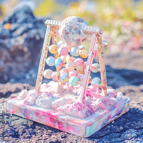 Golden abacus on a lunar module, traditional counting in a modern financial era photo