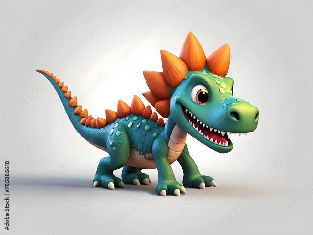Obraz premium Amazing Illustration Art Cartoon character dinosaur & cat 3d illustration for children. Cute fairytale dinosaur & cat print for clothes, stationery, books, merchandise. Toy Dinosaur 3D character banne