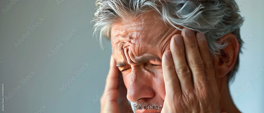 Man suffering from a migraine - obrazy, fototapety, plakaty 