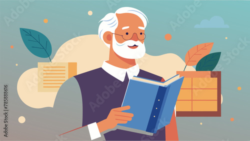 A senior citizen proudly displays their notebook filled with new vocabulary words and phrases in a foreign language sharing their progress with