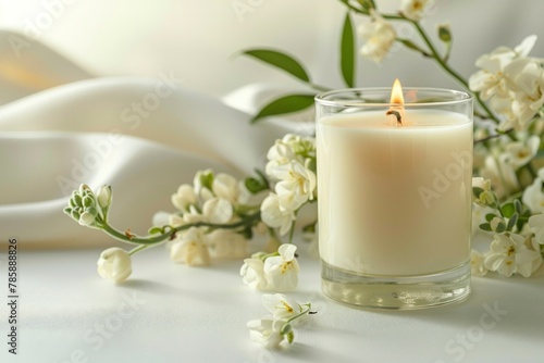 a white background with a fragrant candle