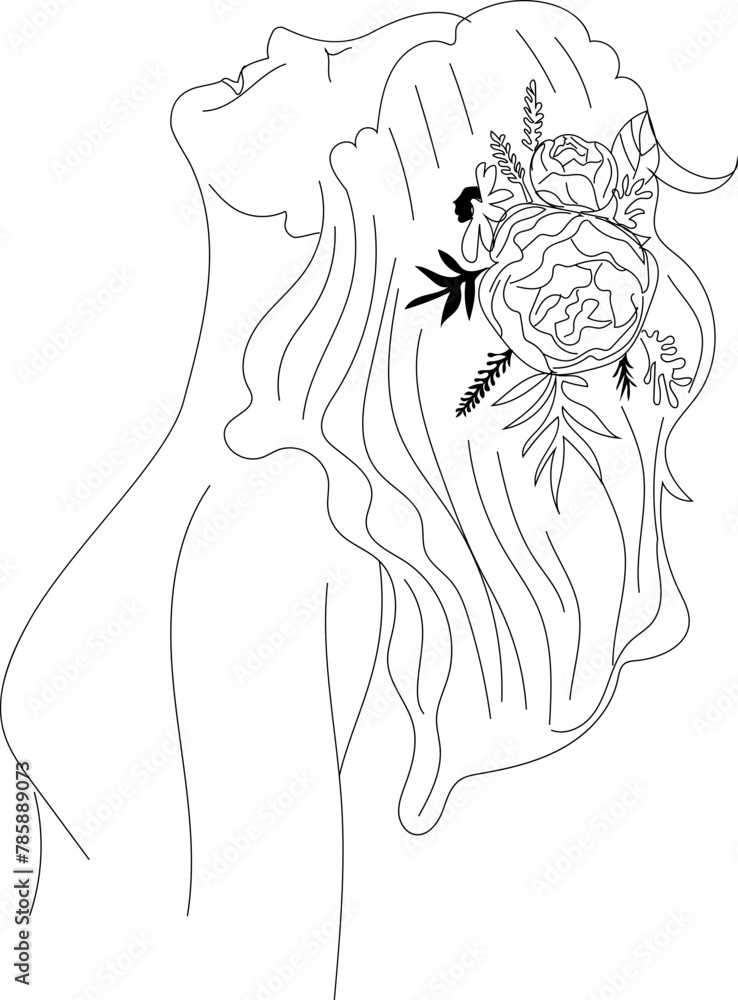 Hand drawn woman with flower illustration on transparent background.
Hand drawn woman with flower illustration on transparent background.