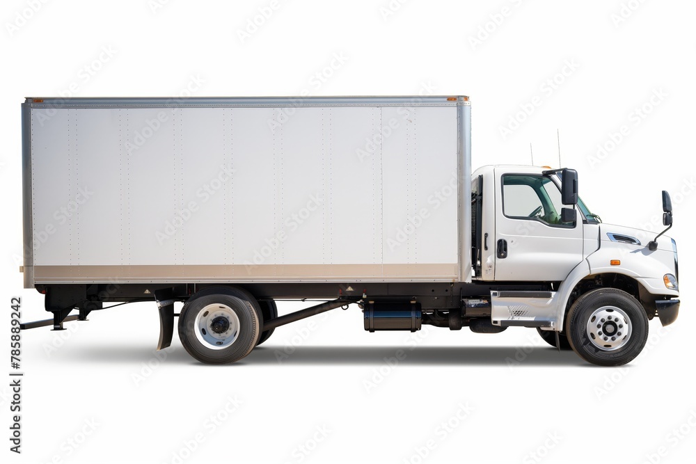 White cargo truck isolated on a white background, showcasing its clean and side profile for branding designs.
