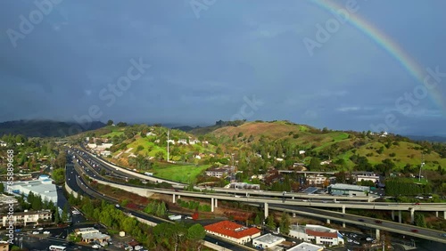 Rainbow Over Walnut Creek City In Contra Costa County, California, United States. Aerial Shot photo