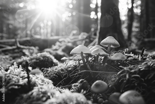 woodland mushrooms and moss in the Pacific Northwest photo