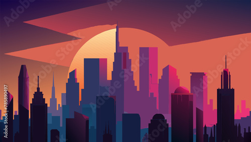 As the sun sets over the city a dazzling display of colors illuminates the skyline. The citys buildings seem to breathe and pulse as if alive