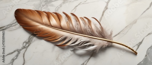feather resting on a luxurious marble background