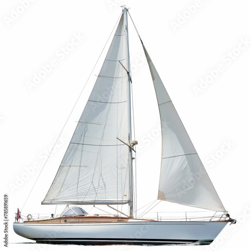 A modern sailing yacht with fully deployed sails isolated against a white background, symbolizing luxury, freedom, and adventure. © cherezoff
