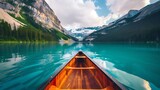 lake louise banff national park. Excitement of canoeing on a tranquil lake, International Tour Day, Tourism,