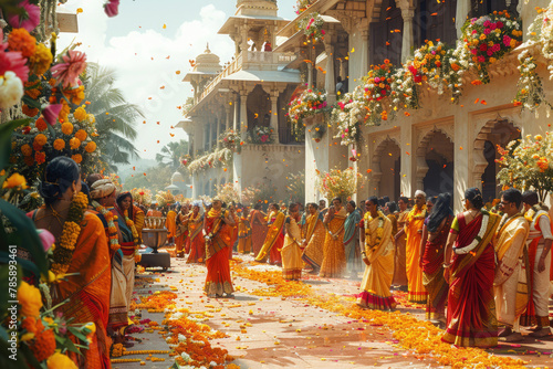 Vibrant scene capturing the colorful celebrations of Vishu festival © Veniamin Kraskov