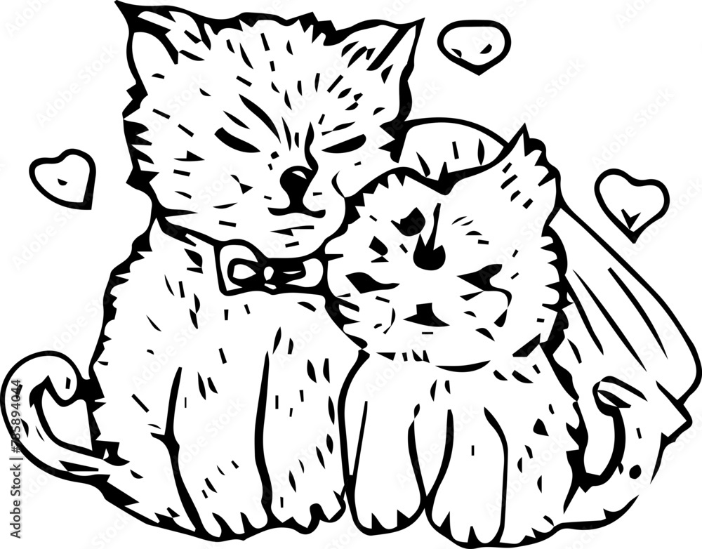 Obraz premium Hand drawn cat couple illustration on transparent background.