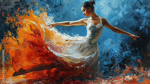 Gorgeous Ballet Dancer Dancing Ballerina in White Ballerina Dress Abstract Art Ink Drawing on Canvas