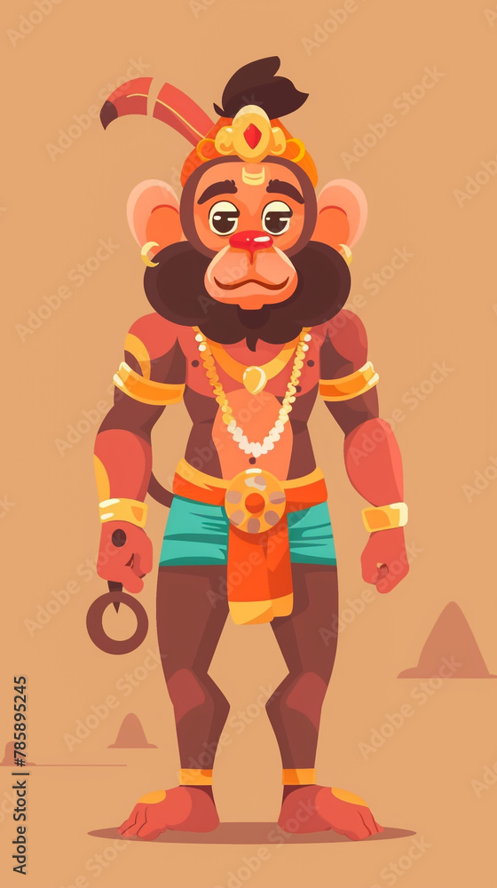 Cute style Hindu god Lord Hanuman cartoon illustration