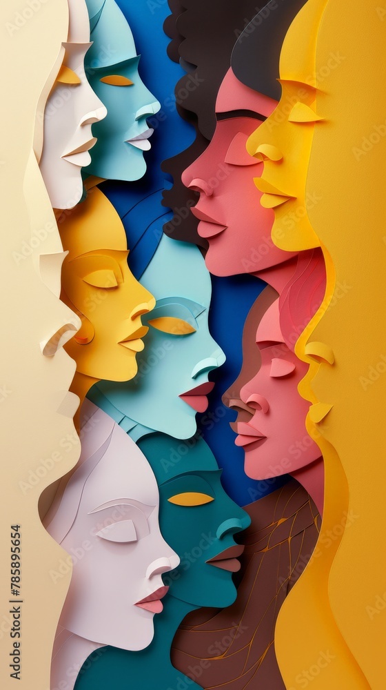 symbols of international womens day wide copy space paper cut faces for different women symbols of international womens day wide copy space paper cut faces for different women
