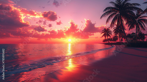 Pink sky and pink sea sunset