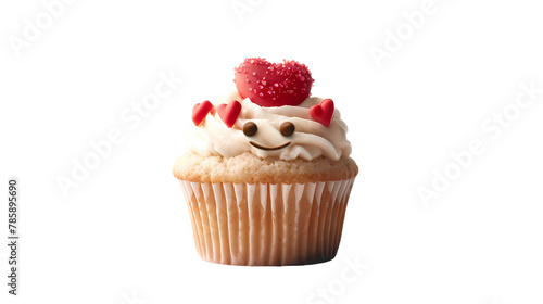 chocolate cupcake with whipped cream on top isolated on white background