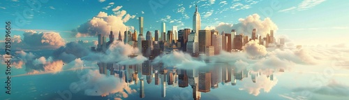 A humorous take on future cities floating on clouds to escape the warming surface photo