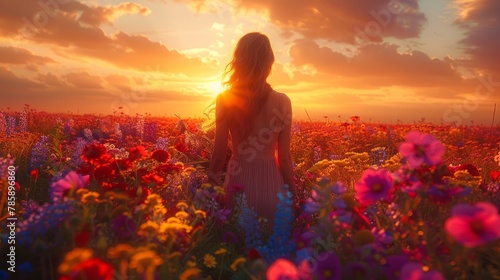 woman in a field with flowers