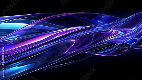 abstract lines in blue and purple glowing on a black background