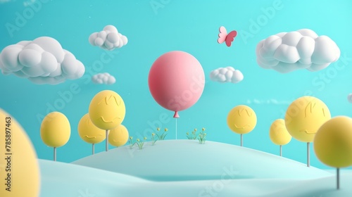 3D landscape C4D cartoon cute style background material
