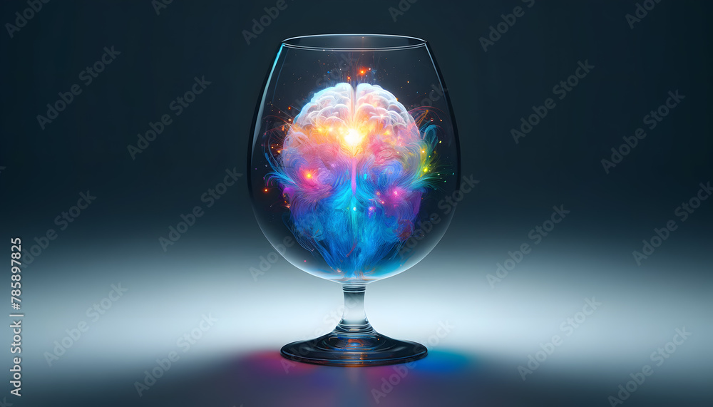 Concept of sparking new ideas. The brain emits brilliant sparks of light, representing moments of inspiration and creativity all encased in a large transparent light bulb.