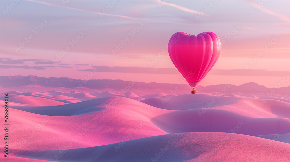 Serene Hot Air Balloon Flight Over Pink Desert Dunes at Sunset Serene Hot Air Balloon Flight Over Pink Desert Dunes at Sunset
