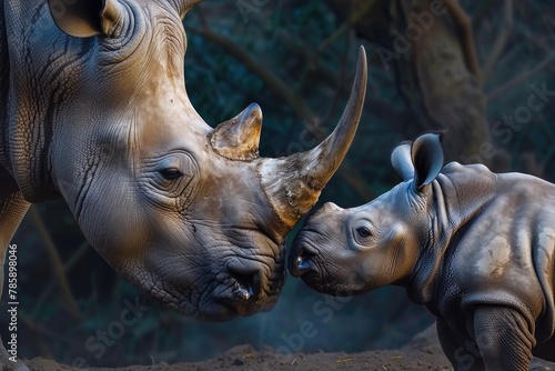 mother rhinoceros and adorable baby in animal world