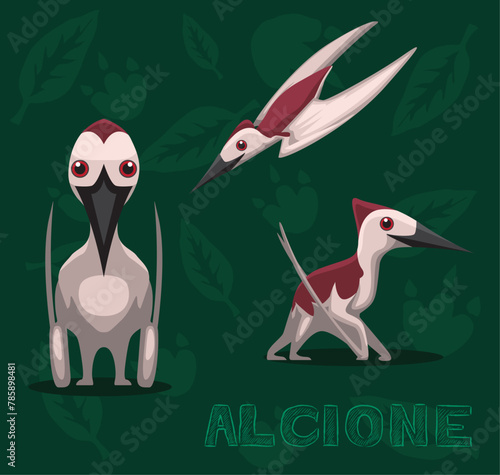 Flying Dinosaur Alcione Cartoon Vector Illustration