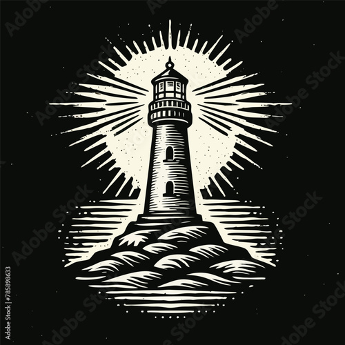 hand drawn lighthouse old engraving vector illustration style. lighthouse vintage illustration logo, emblem, icon old engraving style