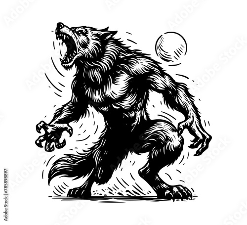 Fototapeta Naklejka Na Ścianę i Meble -  werewolf hand drawn vintage vector illustration