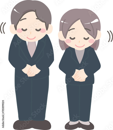 お辞儀をするスーツの男女のイラスト 2