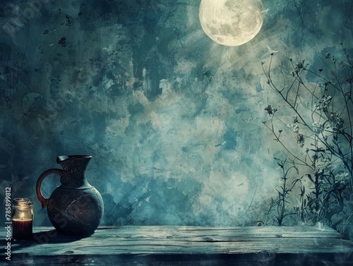 Moonlight as a secret ingredient in a global cooling potion, brewed by whimsical witches photo