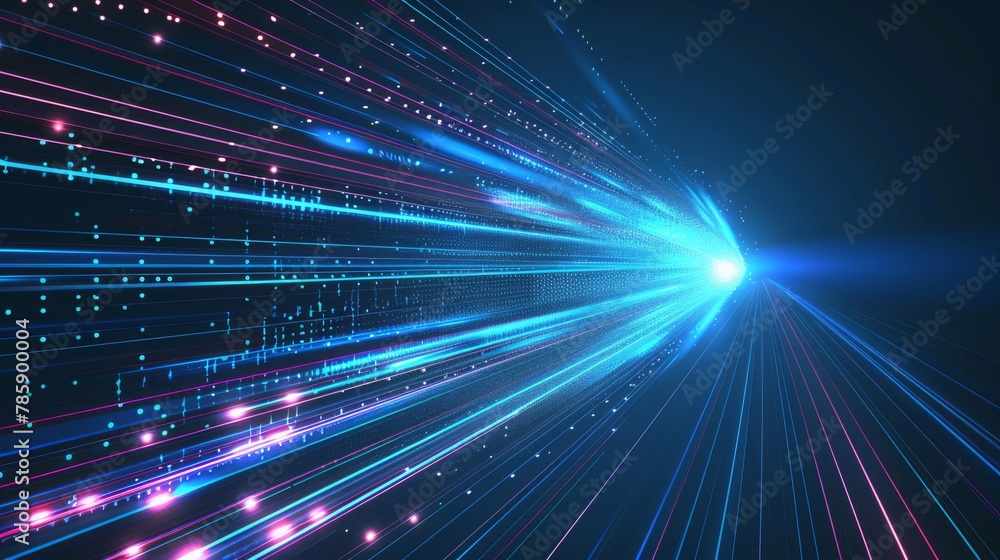 Obraz premium Blue light streak fiber optic speed line futuristic background