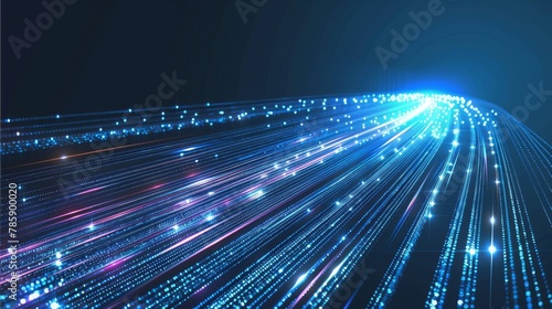 Blue light streak fiber optic speed line futuristic background