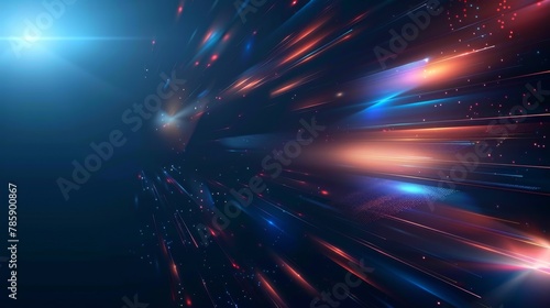 Blue technology background with motion neon light effect