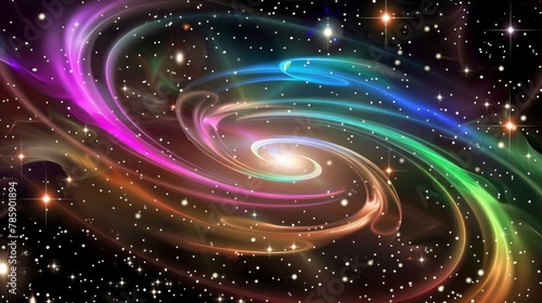 colorful spiral galaxy with white stars scattered throughout the background