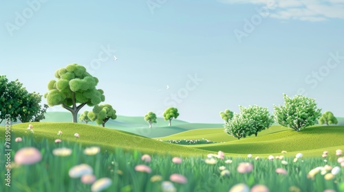 3D landscape C4D cartoon cute style background material
