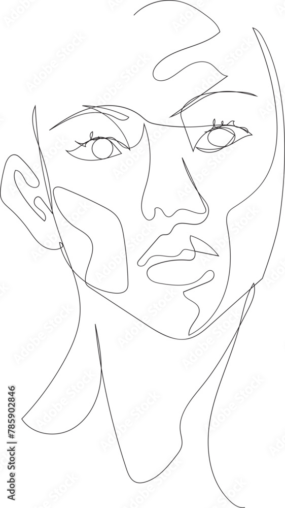 Face line art drawing illustration on transparent background. Face line art drawing illustration on transparent background.