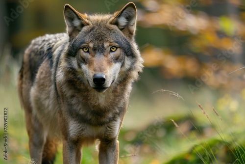 Grey wolf  Canis lupus  in the forest