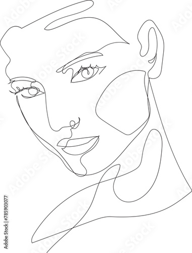 Face line art drawing illustration on transparent background.	