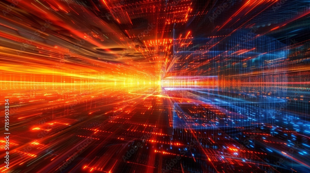 futuristic LED with red and blue lights creating a glowing skyline futuristic LED with red and blue lights creating a glowing skyline