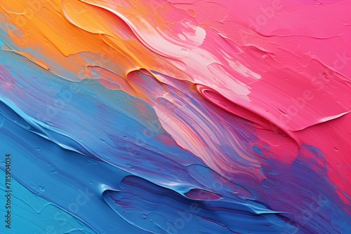 立体的な油絵・抽象背景バナー）ピンク・オレンジ・青・水色の厚塗り