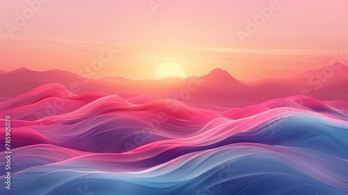 Colorful Digital Art of Surreal Mountains at Sunrise
