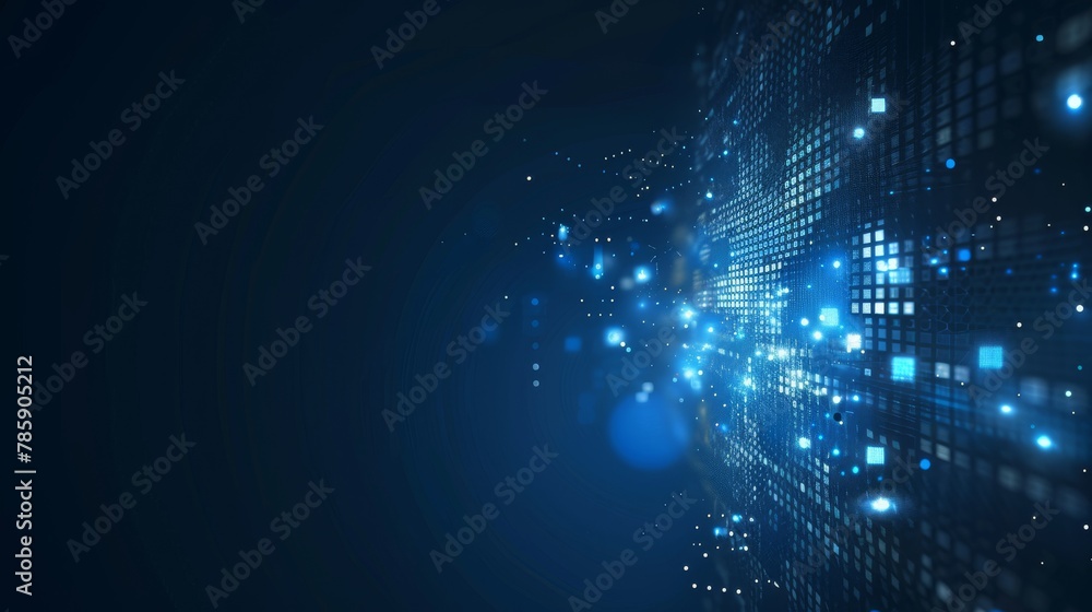 Obraz premium lighting glowing particles square elements on dark blue background